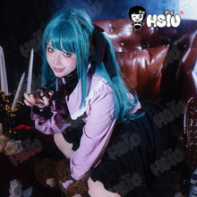 Load image into Gallery viewer, Vampire Miku Cosplay Costumes Wig Cute Vampire Costume HSIU 45CM Blue-green double ponytail short hair Pink kawaii dress