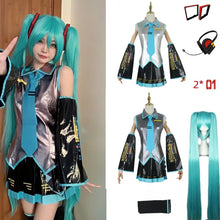 Load image into Gallery viewer, PU Leather Vocaloid Miku Cosplay Costume Anime Midi Dress Halloween Christmas Party Clothes For Girl