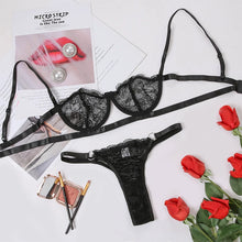Load image into Gallery viewer, 2 Pieces Sexy Lingerie Fancy Lace Erotic Set Transparent Underwear Fairy Embroidery Brief Sets Delicate Bra Push Up Breves Kit