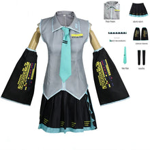 Load image into Gallery viewer, Anime Miku Cosplay Full Set Silver Grey Suit Miku Cosplay Headwear Costume Outfit JK uniform Cosplay Clothes Wig Halloween