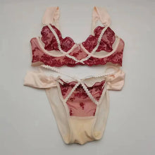 Load image into Gallery viewer, Sexy Lace Lingerie Push Up Semi-sheer Bra and Panty Sets Gathering Chest Flower Large Steel Ring Pretty Korean Fashion Bra Set