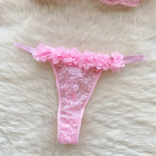 Load image into Gallery viewer, New Sensual Mesh Lace Lingerie Three Pieces Sets Women Floral Strap Mini Bra+Thongs Hollow Out Sexy Underwear Suits