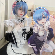 Load image into Gallery viewer, Ram Rem Lolita Maid Cosplay Costumes Wig Pecula Vestido Anime Re:zero Kara Hajimeru Isekai Seikatsu Cosplay Halloween Maid Dress
