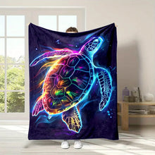 Load image into Gallery viewer, Neon Turtle Pattern Flannel Throw Blanket - Soft Non-Woven, 100% Polyester, Digital Print, All-Season Reversible Comfort, Contem