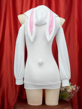 Load image into Gallery viewer, Anime Bunny Girl Cosplay Costumes Women Kawaii White Plush Hooded Bodysuit Cute Rabbit Ears Pajamas Sexy Shoulder Hoodies Dress