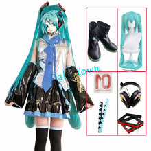 Load image into Gallery viewer, Anime Miku Cosplay Costume Wig Shoes Japan Leather Midi Dress Miku Cosplay Female Halloween Costume Girls JK Uniform Women Men