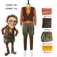 Load image into Gallery viewer, Monster Rumpelstiltskin Cosplay Costume T Shirt Brown Vest Trousers Yellow Scraf Halloween Role Playing King Dwarf Fancy Uniform