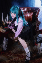 Load image into Gallery viewer, Vampire Miku Cosplay Costumes Wig Cute Vampire Costume HSIU 45CM Blue-green double ponytail short hair Pink kawaii dress
