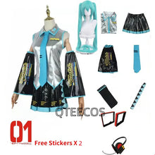 Load image into Gallery viewer, PU Leather Vocaloid Miku Cosplay Costume Anime Midi Dress Halloween Christmas Party Clothes For Girl