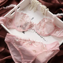 Load image into Gallery viewer, MOYISU New Arrival Luxury Pure Desire Lace Tulle Sexy Panties Lingerie Set Lilacs Embroidery Girl Boobs Big Size Big Boobs Small