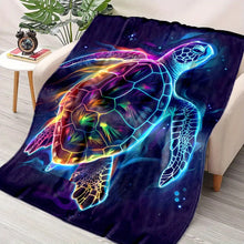 Load image into Gallery viewer, Neon Turtle Pattern Flannel Throw Blanket - Soft Non-Woven, 100% Polyester, Digital Print, All-Season Reversible Comfort, Contem