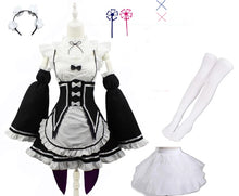 Load image into Gallery viewer, Ram Rem Lolita Maid Cosplay Costumes Wig Pecula Vestido Anime Re:zero Kara Hajimeru Isekai Seikatsu Cosplay Halloween Maid Dress