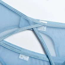 Load image into Gallery viewer, 3pcs Ladies Sexy Solid Sensual Lingerie Set Mesh Underwear Women Push Up Bra Garters Brief Sets Transparent Blue Bra