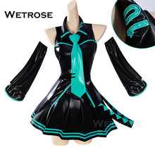 Load image into Gallery viewer, 【Wetrose】In Stock Black Leather Miku Classic Cosplay Costume Patent Leather Latex Anime Full Set Wig Halloween
