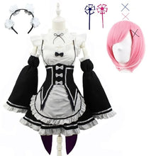 Load image into Gallery viewer, Anime Ram Rem Lolita Maid Cosplay Costumes Vestido Re:zero Kara Hajimeru Isekai Seikatsu Halloween Costumes for Women Loli Dress