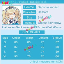 Load image into Gallery viewer, ANIMECC in Stock Genshin Impact Barbara Cosplay Costume Wig Anime Game Princess Dresses Lolita Maid Halloween Clothes for Women