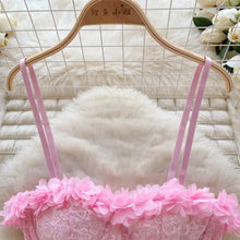 Load image into Gallery viewer, New Sensual Mesh Lace Lingerie Three Pieces Sets Women Floral Strap Mini Bra+Thongs Hollow Out Sexy Underwear Suits