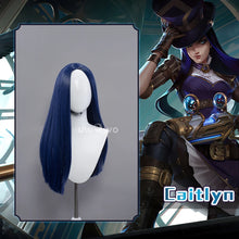 Load image into Gallery viewer, UWOWO League of Legends/LOL: Caitlyn Sheriff of Piltover Cosplay Wig High Quality Dark Blue Hair