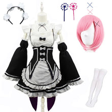 Load image into Gallery viewer, Anime Ram Rem Lolita Maid Cosplay Costumes Vestido Re:zero Kara Hajimeru Isekai Seikatsu Halloween Costumes for Women Loli Dress