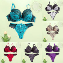Load image into Gallery viewer, 2026 New Women Sexy Lace Underwear Set Push Up Embroidered Bra And Thong Plus Size 2 Piece Set Color Block Lingerie Suits