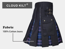 Load image into Gallery viewer, CLOUD KILT " Kilt for Men, Utility Kilt, 100% Cotton Jeans Hybrid Kilt, Modern Box Pleated Tartan Traditional Men's Kilt