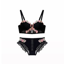 Load image into Gallery viewer, Black Mesh Embroidery Lingerie Set for Women Sexy Seamless Bras and Panty Set 2 Piece No Wire Bralette Mujer Lenceria Para Damas