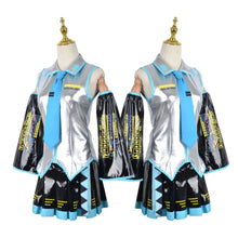 Load image into Gallery viewer, Miku Cosplay Full Set Silver Leather Fabric Suit Miku Cosplay Headwear Costume Outfit JK Sailor Dress High School Uniform Wig