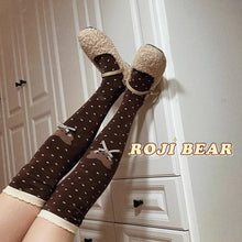 Load image into Gallery viewer, Japanese Little Bear Polka Dot Bow Lolita Socks Women Autumn Winter knee-high Socks Thick Combed Cotton Kawaii Slimming Stocking