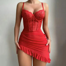 Load image into Gallery viewer, European Lace Bridal Lingerie Set with Underwire - Sheer Mesh One-Piece & Gathered Straps, Sexy Boudoir Nightwear Built-in Slip