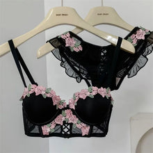 Load image into Gallery viewer, Black Mesh Embroidery Lingerie Set for Women Sexy Seamless Bras and Panty Set 2 Piece No Wire Bralette Mujer Lenceria Para Damas