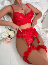 Load image into Gallery viewer, Sexy Lingerie For Women Lace Garter Lingerie Set Floral Lace Erotic Bra Set Brief Panty Push Up Sexy Nighty Erotic Underwear Set
