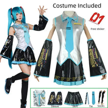 Load image into Gallery viewer, Miku Cosplay Full Set Silver Leather Fabric Suit Miku Cosplay Headwear Costume Outfit JK Sailor Dress High School Uniform Wig