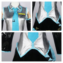 Load image into Gallery viewer, Miku Cosplay Full Set Silver Leather Fabric Suit Miku Cosplay Headwear Costume Outfit JK Sailor Dress High School Uniform Wig