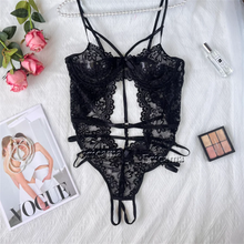 Load image into Gallery viewer, Lingerie Set Backless Women Sheer Floral Lace Strappy Bodysuits Erotic Fancy Sexy Underwear Sexy Flower Jumpsuits Exotic Apparel
