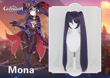 Load image into Gallery viewer, UWOWO Mona Megistus Cosplay Wig Game Genshin Impact Cosplay Astral Reflection 90cm Purple Twin Tail Wig Heat Resistant