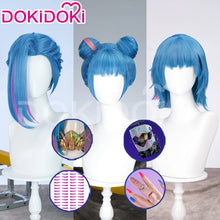 Load image into Gallery viewer, IN STOCK Jinxx Wig Game DokiDoki-R Women 38cm Hair Jinxx Cosplay Mask Tattoo Necklace Nails Bun Wig Luminous Ball Free Cap