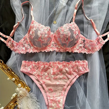Load image into Gallery viewer, Mesh Sheer Lingerie Set – French Floral Embroidered Underwear, Sexy Bra & Briefs for Women