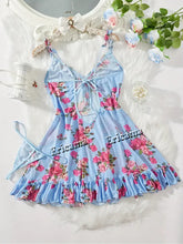 Load image into Gallery viewer, Women's Underwear Sexy Bra And Panties Sets Lace Ruffle Trim Lingerie Set Deep V Slip Dress Thong Women's Sexy Lingerie