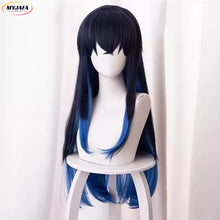 Load image into Gallery viewer, Anime Cosplay Hashibira Inosuke Cosplay Wig Women 70cm Long Straight Ombre Bule Hair Wigs + WigCap