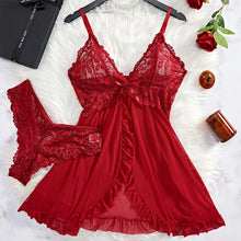 Load image into Gallery viewer, A Set Of Woman Underwear Nightgown Thong Sets Plus Size Suspender Lace Lingerie Sexy Accessories Erotic Bra Nightdress lencería