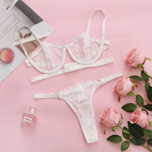 Load image into Gallery viewer, 2 Pieces Sexy Lingerie Fancy Lace Erotic Set Transparent Underwear Fairy Embroidery Brief Sets Delicate Bra Push Up Breves Kit