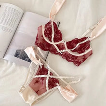 Load image into Gallery viewer, Sexy Lace Lingerie Push Up Semi-sheer Bra and Panty Sets Gathering Chest Flower Large Steel Ring Pretty Korean Fashion Bra Set