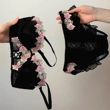 Load image into Gallery viewer, Black Mesh Embroidery Lingerie Set for Women Sexy Seamless Bras and Panty Set 2 Piece No Wire Bralette Mujer Lenceria Para Damas