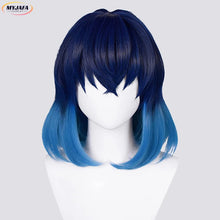 Load image into Gallery viewer, Anime Cosplay Hashibira Inosuke Cosplay Wig Women 70cm Long Straight Ombre Bule Hair Wigs + WigCap