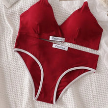 Load image into Gallery viewer, Women Cotton Bra Set Sexy Briefs Low Waist Panties Wire Free Bralette Sport Lingerie Vneck Brassiere Female Underwear Set