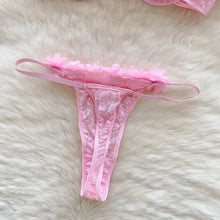 Load image into Gallery viewer, New Sensual Mesh Lace Lingerie Three Pieces Sets Women Floral Strap Mini Bra+Thongs Hollow Out Sexy Underwear Suits