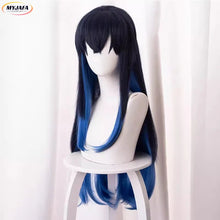 Load image into Gallery viewer, Anime Cosplay Hashibira Inosuke Cosplay Wig Women 70cm Long Straight Ombre Bule Hair Wigs + WigCap