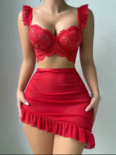 Load image into Gallery viewer, Hot Sexy Crotchless Lingerie Women Lace Hollow Bodysuit Exotic Pajamas Teddy Babydoll Dress Deep V Open Bra Porno Underwear Set