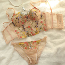 Load image into Gallery viewer, Sexy Embroidery Lingerie Lace Floral Women Underwear Bones Push Up Bra Romantic Girl Bras And Panties Set Female Beautiful Sets
