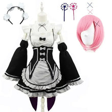 Load image into Gallery viewer, Anime Ram/Rem Lolita Maid Cosplay Costumes Vestido Re:zero Kara Hajimeru Isekai Seikatsu Halloween Costumes for Women Loli Dress